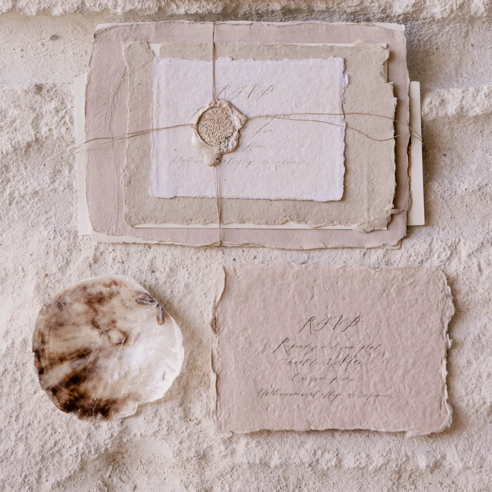 Wedding invitation with hand made paper. The ultimate chic wild luxury